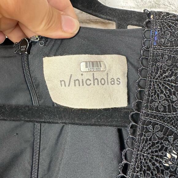 Nicholas Romper Cecile Floral Silk Crochet Lace Bell Sleeve Black White Red 6 - Picture 4 of 14